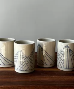 Handmade Pottery Shot Glasses with Bridge Motif