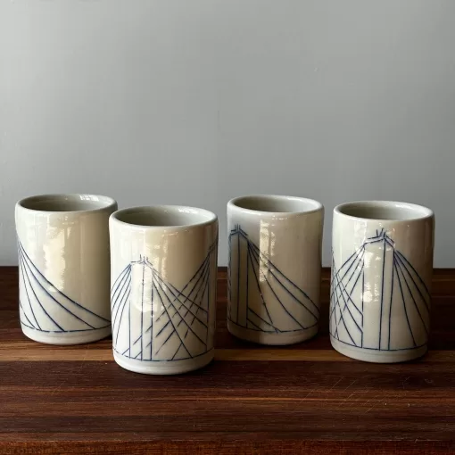 Handmade Pottery Shot Glasses with Bridge Motif