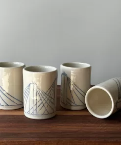 Handmade Pottery Shot Glasses with Bridge Motif