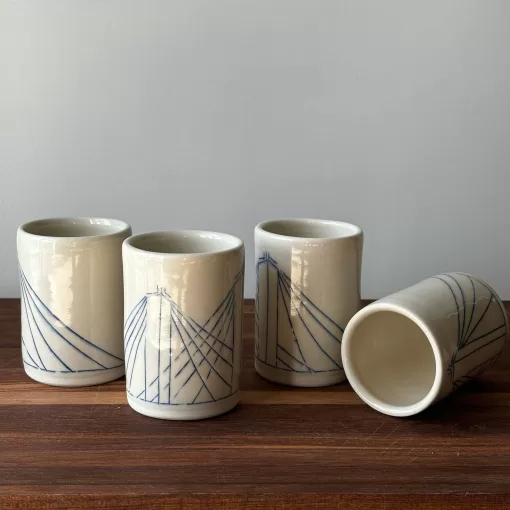 Handmade Pottery Shot Glasses with Bridge Motif