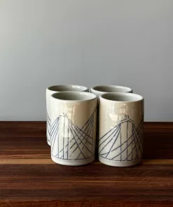 Handmade Pottery Shot Glasses with Bridge Motif