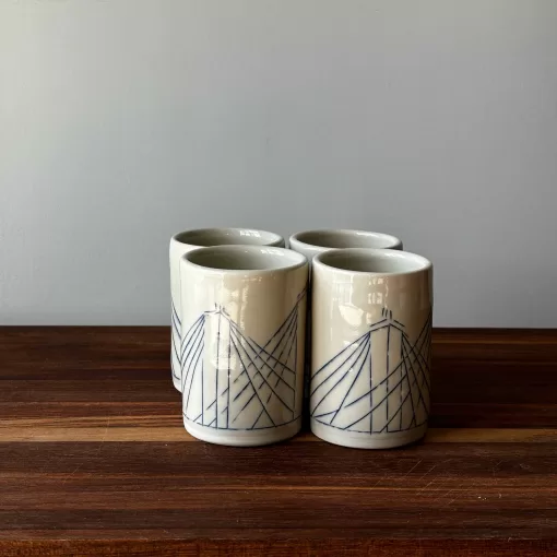 Handmade Pottery Shot Glasses with Bridge Motif