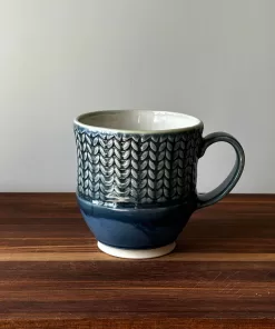 Handmade Pottery Mug with Knit Pattern