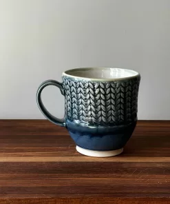 Handmade Pottery Mug with Knit Pattern