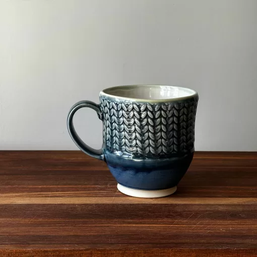 Handmade Pottery Mug with Knit Pattern