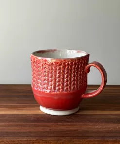 Handmade Pottery Mug with Knit Pattern