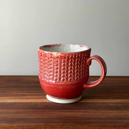 Handmade Pottery Mug with Knit Pattern