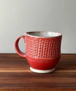 Handmade Pottery Mug with Knit Pattern