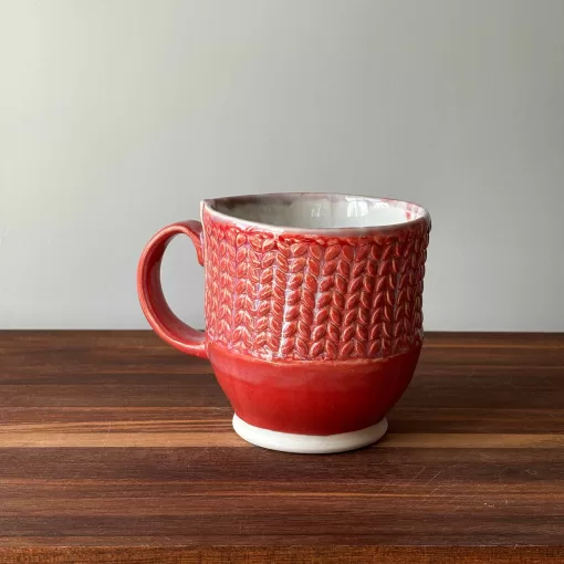 Handmade Pottery Mug with Knit Pattern