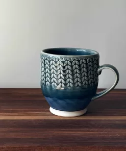 Handmade Pottery Mug with Knit Pattern