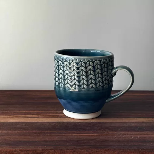 Handmade Pottery Mug with Knit Pattern