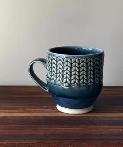 Handmade Pottery Mug with Knit Pattern