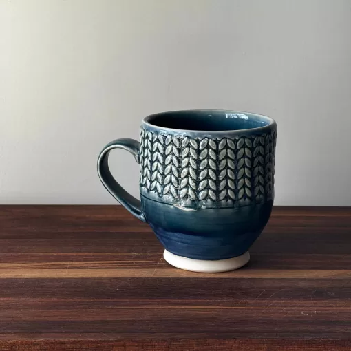 Handmade Pottery Mug with Knit Pattern