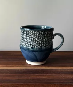 Handmade Pottery Mug with Knit Pattern