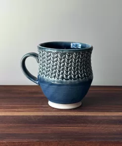 Handmade Pottery Mug with Knit Pattern