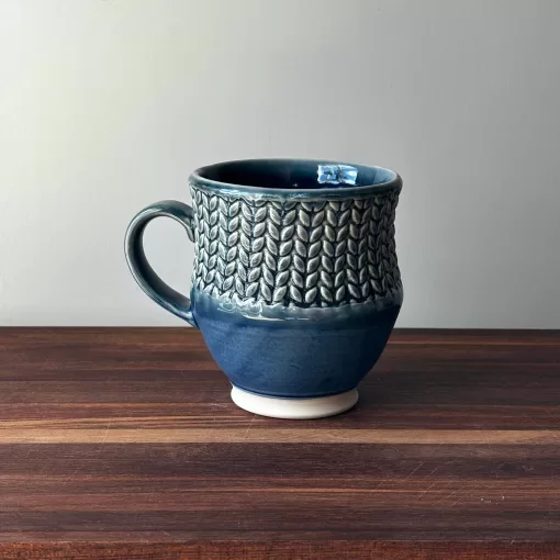 Handmade Pottery Mug with Knit Pattern