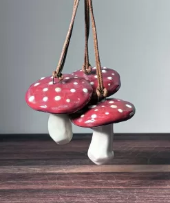 Handmade Pottery Mushroom Ornaments