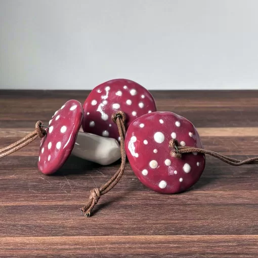 Handmade Pottery Mushroom Ornaments