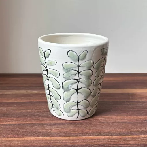 Handmade Pottery Vase with Botanical Design