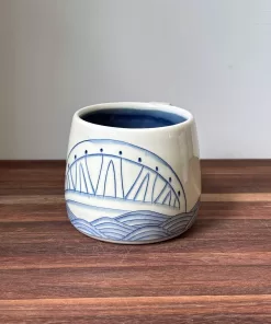 Handmade Pottery Mug with Bridge Motif - Fairport NY