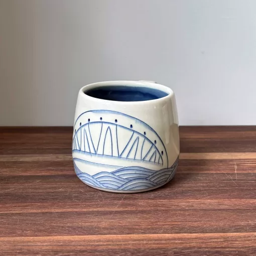 Handmade Pottery Mug with Bridge Motif - Fairport NY