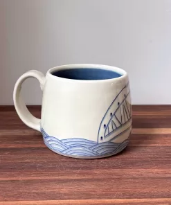 Handmade Pottery Mug with Bridge Motif - Fairport NY