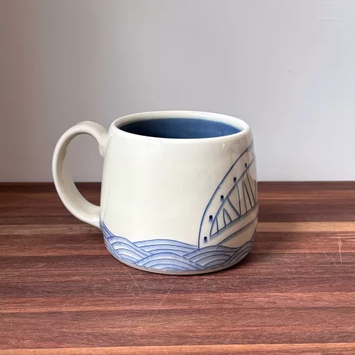 Handmade Pottery Mug with Bridge Motif - Fairport NY