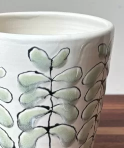 Handmade Pottery Vase with Botanical Design