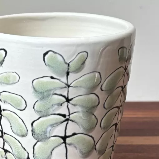 Handmade Pottery Vase with Botanical Design