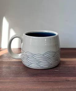 Handmade Pottery Mug with Wave Motif