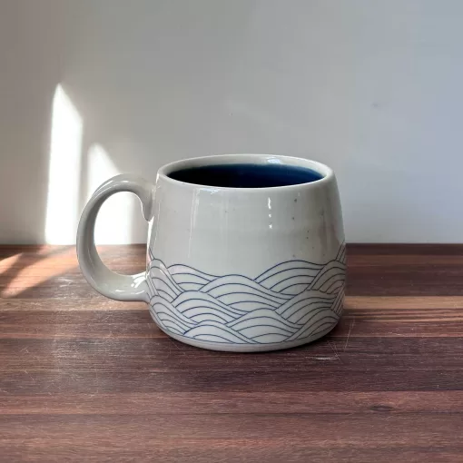 Handmade Pottery Mug with Wave Motif