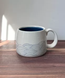 Handmade Pottery Mug with Wave Motif