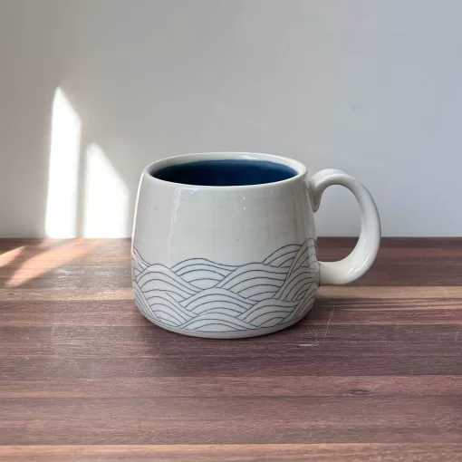 Handmade Pottery Mug with Wave Motif