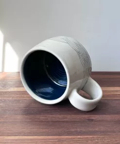 Handmade Pottery Mug with Wave Motif