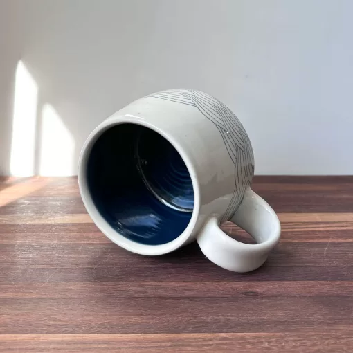 Handmade Pottery Mug with Wave Motif