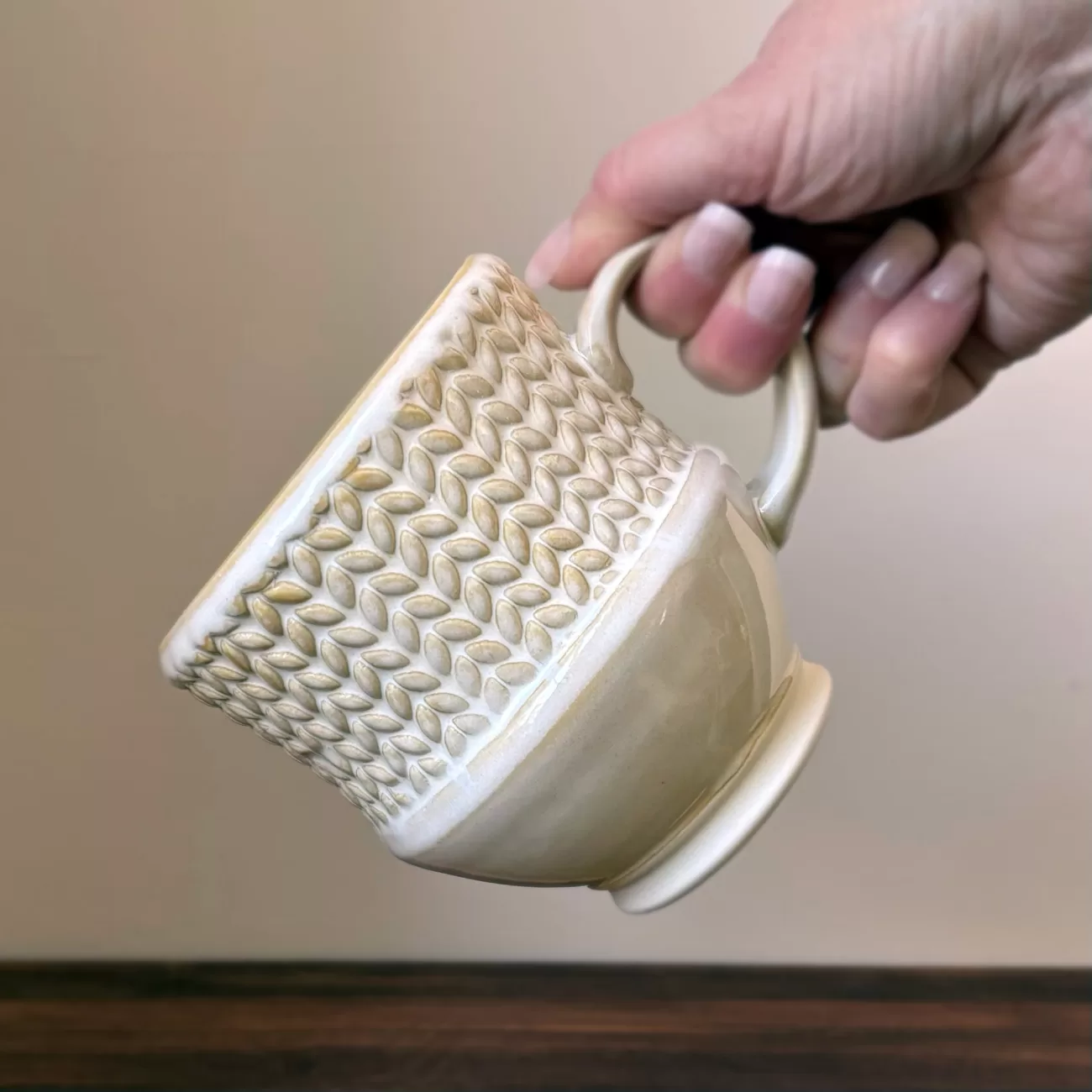 Handmade Pottery Mug with Knit Texture